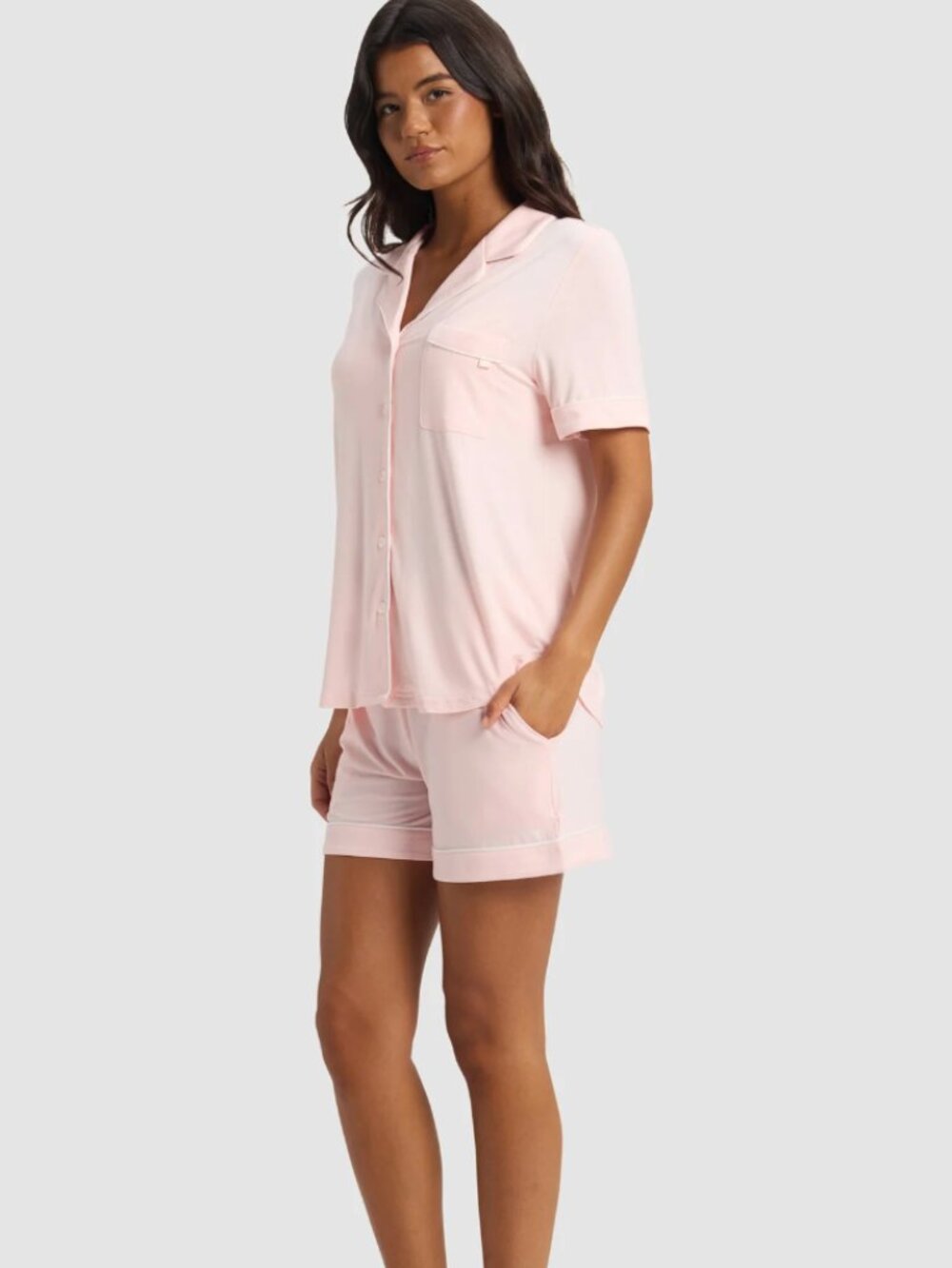 Cozy Earth Women's Bamboo Stretch-Knit Short Sleeve Pajama Set in Blossom - Picture 2 of 10